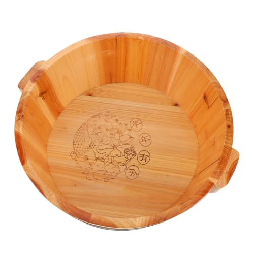 Amosfun Bañera de Madera Natural para Remojar Pies, Cubo Profundo de 36 Cm de Diámetro y 16 Cm de Alto, Palangana para Pedicura y Masaje, Barreño Portátil para Spa y Cuidado de Pies