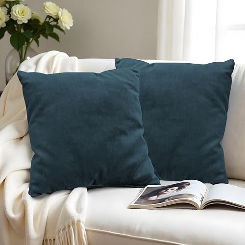 Image of R home Velvet Cushion Cover | Pack of 2 | for Sofa, Bed, Car, Living Room & Chair | Decorative Throw Reversible Cushion Covers (2, Navy Blue, 18 X 18 INCH)