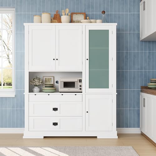 Image of Ball & Cast 78″Tall Kitchen Pantry Cabinet with 3 Drawers,66''w Kitchen Hutch Cabinet, Large Freestanding Storage Cabinet w /4 Doors,Door Shelf and Adjustable Shelves,for Kitchen and Dining Room,White