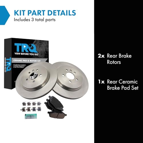 Image of TRQ Rear Brake Pad & Rotor Set Ceramic Compatible with 2013-2014 Ford Explorer Flex Lincoln MKT 2013-2019 Police Interceptor Sedan 2013-2018 Interceptor Utility 2014-2018 Police Sedan Taurus 2012 MKS