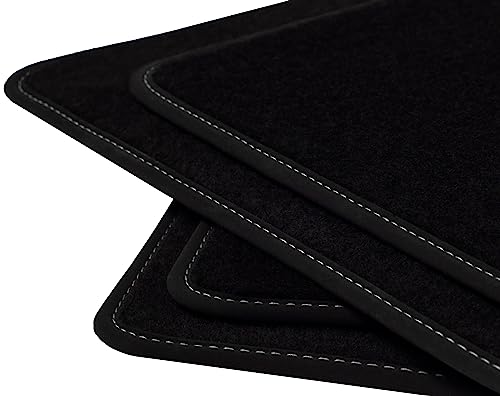 Velours Fußmatten Satz für Mitsubishi Grandis (2004-2011) Nubukleder Schwarz, Naht: Weiß -...
