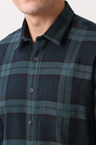 Image of Peter England Men's Checkered Cotton Shirt | Smart Casual | Full Sleeves Slim Fit