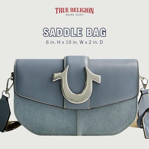 True Religion Saddle Bag, Women's Denim and Faux Leather Crossbody Purse with Adjustable Shoulder Strap, Blue, One Size2