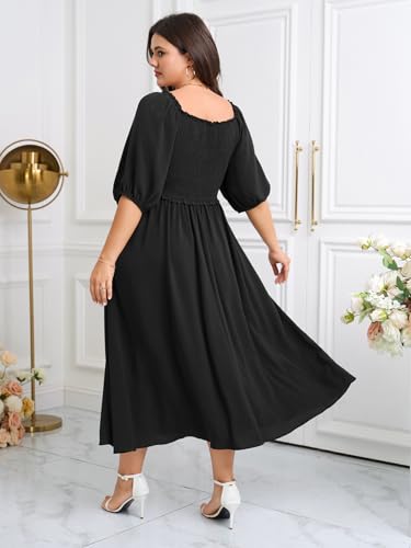 Image of CICIDUDU Women's Plus Size Maxi Dress Wedding Guest Half Sleeve V Neck Bowknot Smocked Milkmaid Flowy Dresses for Women