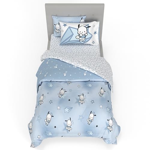 Image of Sanrio Pochacco Bedding 5 Piece Super Soft Cozy Reversible Comforter and Sheet Set with Sham, Twin, (Officially Licensed Product) By Franco