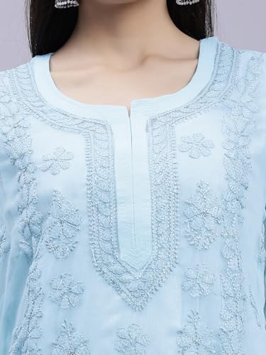 Image of Seva Chikan Hand Embroidered Lucknowi Chikankari Georgette Kurta with Inner Slip for Women SCL4431