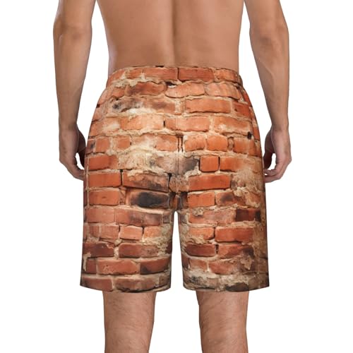 Red Brick Wall Print Summer Beach Casual Shorts for Men,Perfect for Surfing,Running,and Everyday Wear3