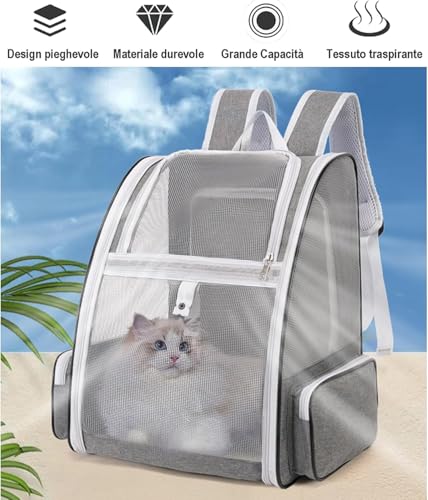 Image of Cat Backpack Carrier, Breathable Cat Carrier Pet Backpack for Kitty Small Dog Up to 15Lbs, Transparent & Foldable Pet Carrier for Travel Hiking ((Dark Grey-Square Expandable)