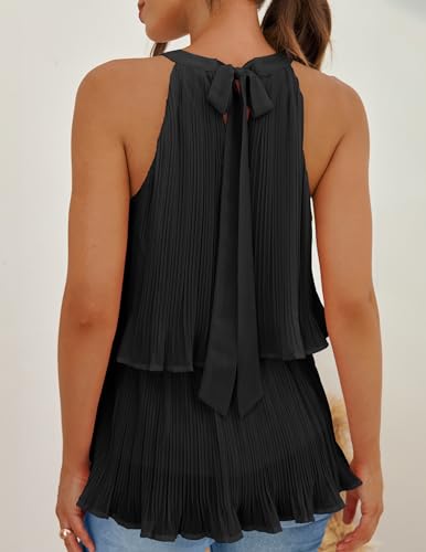 ZESICA Women's Summer Halter Tank Tops Casual Sleeveless Ruffle Tiered Layered Chiffon Flowy Blouse Shirts4