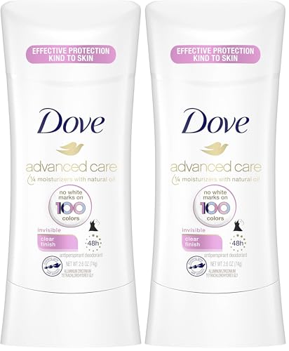 Image of Dove Advanced Care Invisible Antiperspirant Deodorant Stick No White Marks on 100 Colors Clear Finish 48-Hour Sweat and Odor Protecting Deodorant for Women 2.6 oz (Pack of 2)