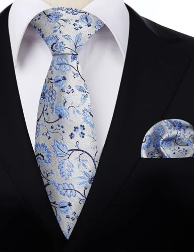 Image of Alizeal Mens 3.15inches Leaf Flower Pattern Tie Set | Floral Pattern Pocket Square Perfect for Fall Winter Business and Holiday Events