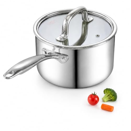 Image of Cook N Home 02680 Tri-Ply Clad Stainless Steel Sauce Pan with Lid, 3 Quart, Silver