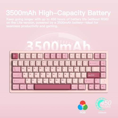 Image of KEEBMONKEY WOBKEY Rainy 75 CNC Aluminum HMX /JWK /Cocoa Switches Triple-Mode Connectivity Mechanical Keyboard with Superior Acoustics, RGB /PP /Mirrored Glass /3500mAh /Violet Switch (Standard - Pink)
