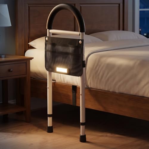 HOMENURSE Bed Rails for Elderly Adults Safety ASTM Approved Height Adjustable Bed Cane 350 lbs Bed Rails for Seniors with Light & Storage Pocket Tool-Free Bed Side Rails Fits King Queen Full Twin