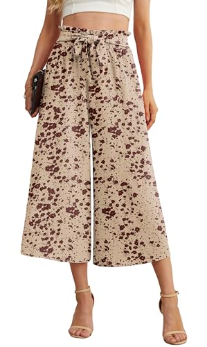 Image of IWOLLENCE Women Flowy Loose Wide Leg Pant Summer Beach Casual Trousers high Waist Adjustable Knot Business Work Casual Pants