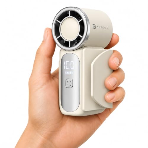 Image of Portronics Toofan Nano Rechargeable Handheld Mini Fan, 3000mAh Battery, 18000 RPM High-Speed Airflow, BLDC Motor, 5 Speed Modes, LED Display, Type-C Fast Charging, For Travel, Office, Makeup & Outdoor