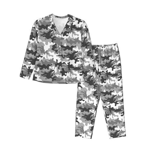 Pyjama à manches longues pour femme imprimé camouflage numérique avec taille élastique