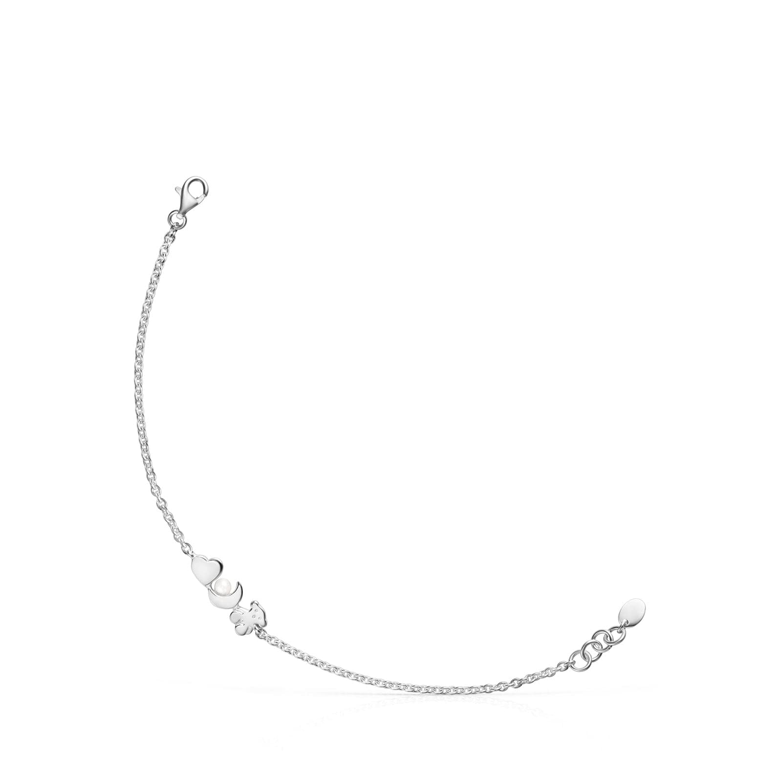 TOUS Pulsera de Plata de Primera Ley para Mujer con Motivo con Perla, 17.5 cm de Largo, Clásica y Elegante, Colección Nocturne