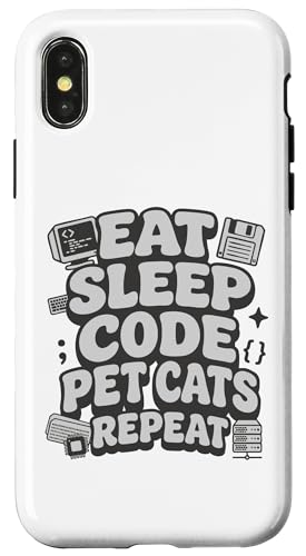 Eat Sleep Code Pet Cats Repeat Funny Programmer Cat Lover �X�}�z�P�[�X iPhone X/XS �p