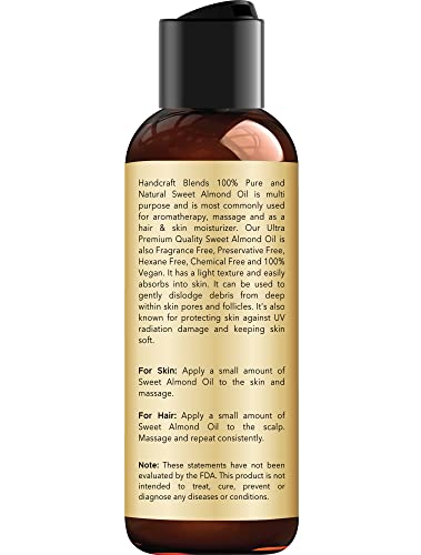 Handcraft Blends Sweet Almond Oil - 4 Fl Oz - 100% Pure and Natural - Premium Grade Carrier Oil for Skin and Hair - Hair and Body - Massage - Hexane-Free - Thumbnail 3