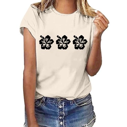 Mujer Moda Verano Casual Lindo Estampado Copa de Vino Color Top Manga Corta Camiseta Universitaria Mujer, beige, XL