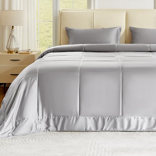 Cooling Bed Comforter Duvet Insert Queen Size, Lightweight 100% Viscose Derived from Bamboo Shell & Fill - Hypoallergenic Quilted Down Alternative, Summer Cooling Blanket for Hot Sleeper, Grey 88'x88'