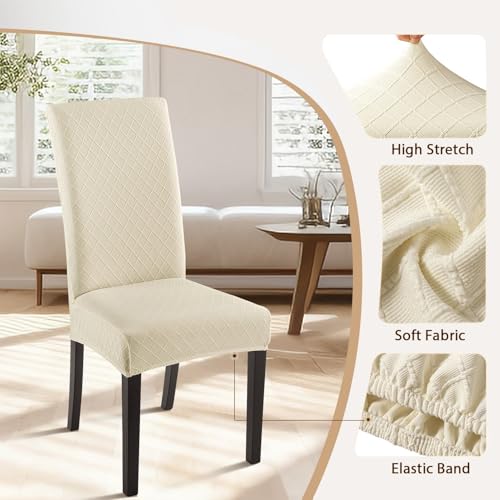 SearchI Dining Room Chair Covers Set of 4, Stretch Jacquard Parsons Chair Slipcovers Super Fit Removable Washable Kitchen Chair Protector Cover for Dining Room, Hotel, Ceremony (Beige Rhombus) - Image 4