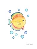 Fish art print. Under the Sea nursery art. Yellow fish watercolor art. Ocean nursery decor. Nautical kids room art.