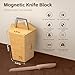 RAVS Magnetic Knife Block, 14 x 8 in Countertop Magnetic Knife Holder for Kitchen Knife Storage, Bamboo Magnetic Knife Stand with Handle, Space-Saving Knife Organizer, Gifts for Women & Men