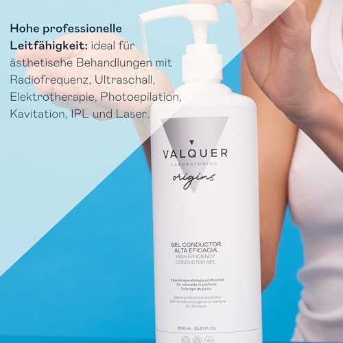 VALQUER Ultraschall-Leitgel für Gesicht und Körper | Professionelle Einsatz in Radiofrequenz-, Laser-Haarentfernung, Mikrostrom-, IPL- und Kavitation | Wasserbasiert, farb- und geruchlos | 1000 ml