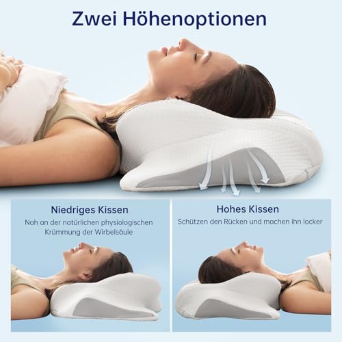 Uniency Orthopädisches Kissen mit Memory Foam Antischnarchkissen Nackenstützkissen Ergonomisches Kopfkissen Schlafkissen für Seitenschläfer, Rückenschläfer&Bauchschläfer (Grau)