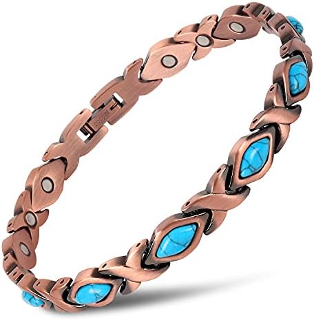 THE NORTH RING® 99.9% Pure Copper Turquoise Magnetic Bracelet - 3000 Gauss Magnetic Copper Bracelets for Women - Adjustable Length With Adjusting Tool