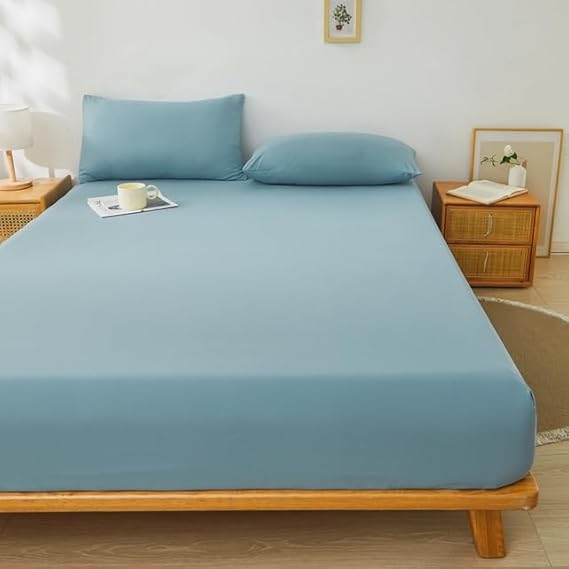 1 x Fitted Bed Sheet Plain Washed Cotton Mattress Cover Four Corners