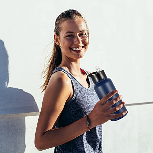 Vqrrcki 32 Oz Insulated Water Bottle With Straw Lid & Wide Mouth Lids, Stainless Steel Sports Water Bottles, Double Walled Vacuum, Leak Proof, Blue #TOP5