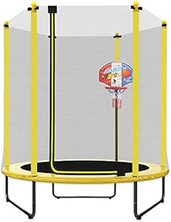 LANGXUN Yellow Diameter 150 cm * High 160 cm Indoor/Outdoor Trampoline for Children Birthday Gift with Plastic Basketball Frame