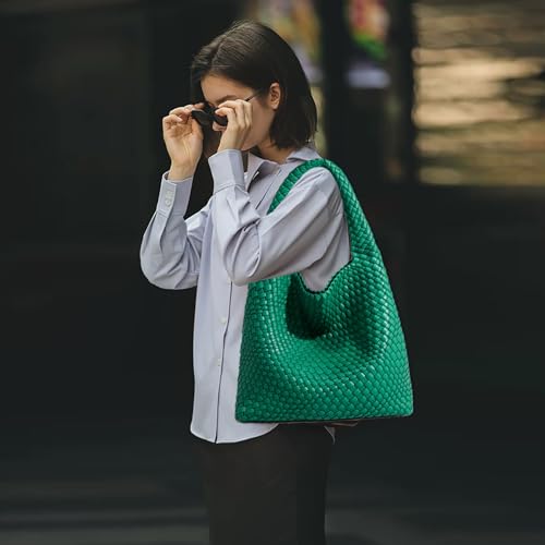Image of JINMANXUE Woven Tote Bag for Women, Fashion Hobo Handbag, Travel Top-handle Shoulder Bag, Beach Underarm Bag with Purse