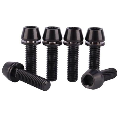 UHDFBDHF 6PCS Titanium Screw Internal Hex M5x16mm 18mm 20mm Tapered Head Bolt with Washer for Bicycle Stem (Black, M5x18mm)