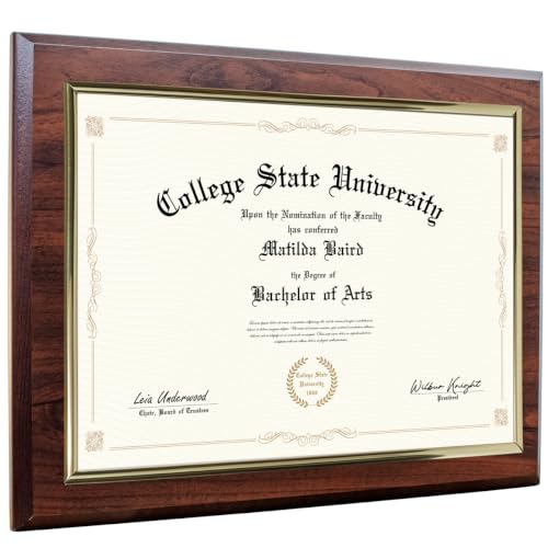 10.5 x 13 Certificate Display Plaque - Offered in Coated Cherry Wood with an 8.5 x 11 Gold Frame - Slide in your Diploma Award Certificate Award of Achievement Class Photo and More