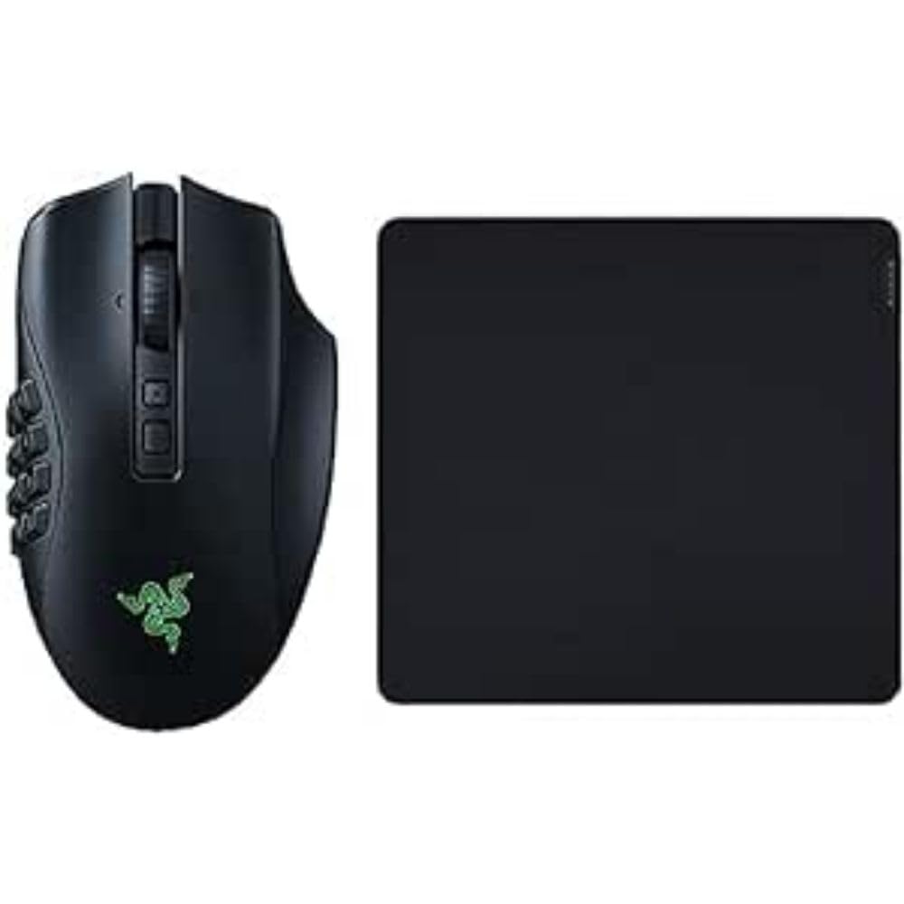 Razer Naga V2 Pro + Gigantus V2 Grande - Ratón inalámbrico para juegos MMO con rueda HyperScroll Pro, sensor óptico de 30K y alfombrilla blanda grande para juegos para mayor velocidad y control