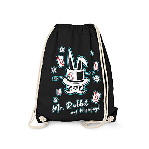 Fashionalarm Turnbeutel - Mr. Rabbit en caza de conejos con dados y tarjetas Bolsa de deporte con texto como regalo de idea Hombres amigos, color Negro , tamaño talla única