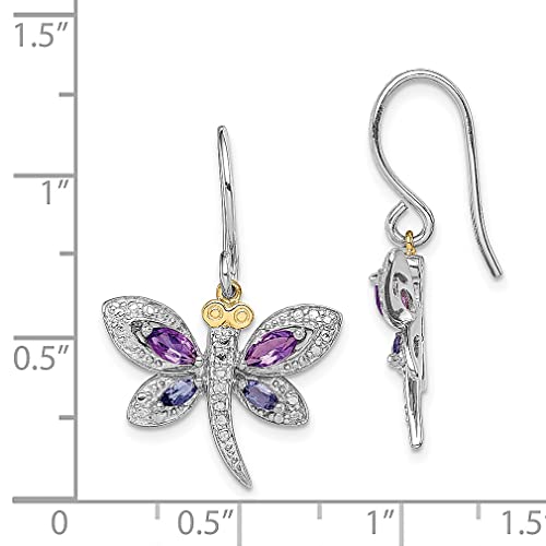 925 Sterling Silver 14K Amethyst Iolite Diamond Dragonfly Earrings Drop Dangle Animal Insect Gemstone Fancy Fine Jewelry For Women Gifts For Her #TOP2