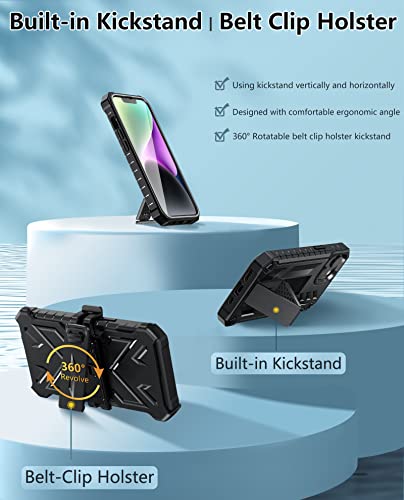 Fntcase For Iphone 14/13 Case : With Belt-Clip Holster & Kickstand - Heavy Duty Military Grade Protection Cover Shockproof Tpu Phone Shell Durable Rugged Full Protective Phonecase - 6.1 Inch Black #TOP1