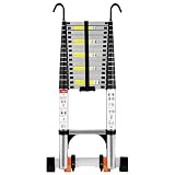 Wolec 20.3 FT Aluminum Telescoping Ladder, 330 lbs Capacity, Auto-Lock, Hooks, Wheels & Stabilizer Bar, Portable & Collapsible for Home, Roof & RV Use, Silver