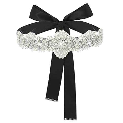 Campsis Black Rhinestones Wedding Belt for Women Applique Pearl Bridal Sash Belt Crystal Wedding Bride Dress Belt for Dresses and Gowns2