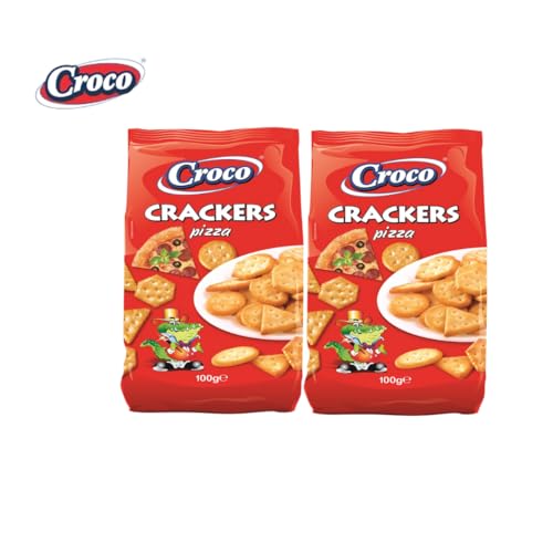 Image of Croco Cracker Pizza Bagel chips Pretzels Snacks Premium Baked crackers Imported snacks (Crackers Pizza Flavour) 100g Combo Pack of 2