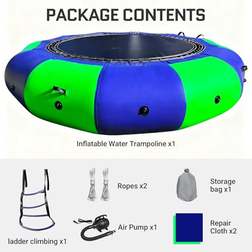 OZIS 10FT Inflatable Water Trampoline with Electric Pump, Rope Ladder, Mooring Ropes, Anchor — Portable Recreational Water Bouncer Swimming Platform for Adults Youth, Perfect for Lakes and Pools by OZIS - Used condition - Image 7