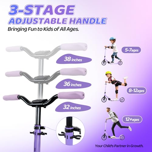 Image of Nattork Kick Scooter for Age 6+ Kids Teens Adults, Max Load 240 LBS, Adjustable Height Foldable with 8 inch Large Wheels, Anti-Shock Suspension