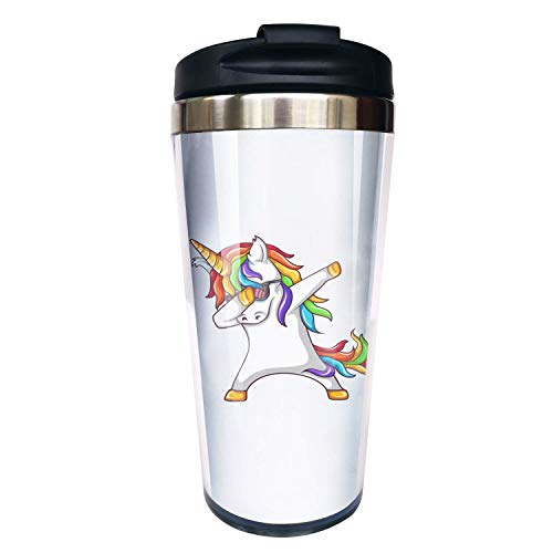 Hasdon-Hill Lustige Reisetasse für Frauen Männer Papa Mama Dabbing Einhorn Kaffeetasse Edelstahl Tasse für Freunde Geburtstag 340 ml One Size schwarz Cover