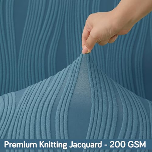 Image of HOKIPO 200 GSM Premium Knitting Jacquard Elastic Dining Table Chair Cover Set of 1, 'Nestiva Series' Sea Blue (AR-6072-BL)