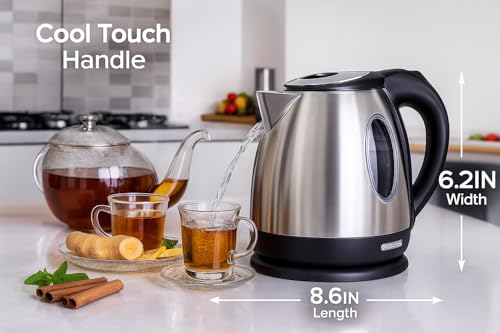 Moss & Stone 1.2L Stainless Steel Small Electric Kettle, Cordless 1500w Fast Boiling Pot, Portable Hot Water Electric Tea Kettle With Boil Dry Protection & Auto Shut-Off by Moss & Stone - Image 4